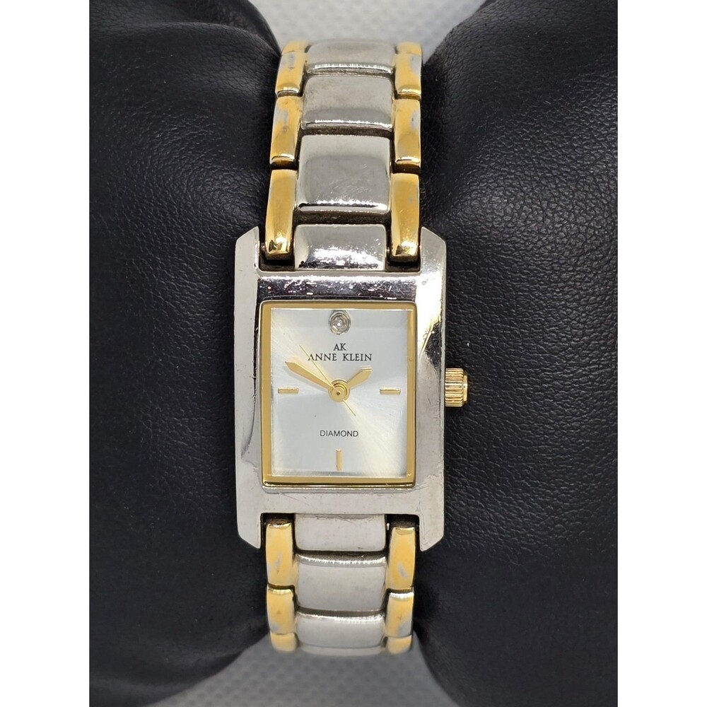 Women's AK Anne Klein Diamond White Dial Silver Gold Tone Bracelet Band Watch 04